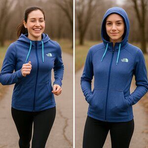 The North Face Agave Full Zip Fleece Hoodie Jacket Blue